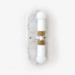 Cararra Marble Brass Double Sconce - Modern White Bathroom Vanity Light - thumbnail 3