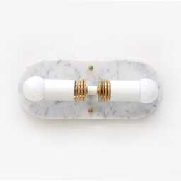 Cararra Marble Brass Double Sconce - Modern White Bathroom Vanity Light - thumbnail 2