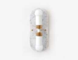 Cararra Marble Brass Double Sconce - Modern White Bathroom Vanity Light - thumbnail 1