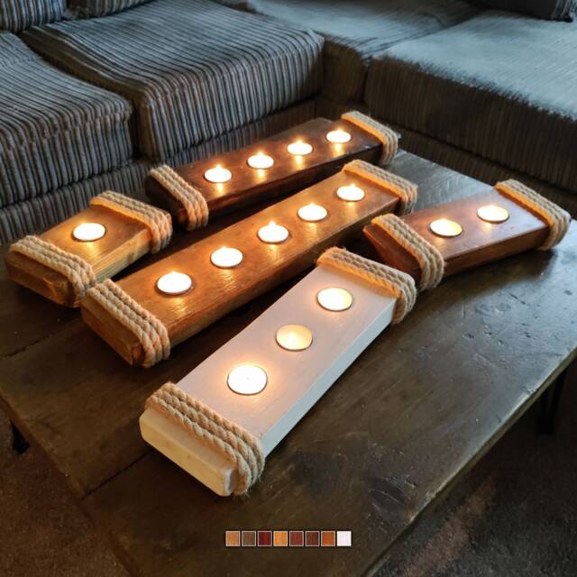 Handmade Wooden Tealight Holder Rustic Table Centerpiece With Jute Rope - image 1