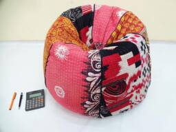 Handmade Floral Kantha Quilt Bean Bag Chair Bohemian Ottoman Pouf