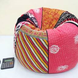 Handmade Floral Kantha Quilt Bean Bag Chair Bohemian Ottoman Pouf - thumbnail 2