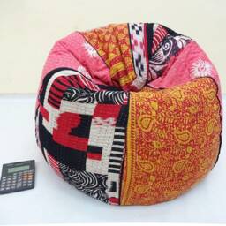 Handmade Floral Kantha Quilt Bean Bag Chair Bohemian Ottoman Pouf - thumbnail 3