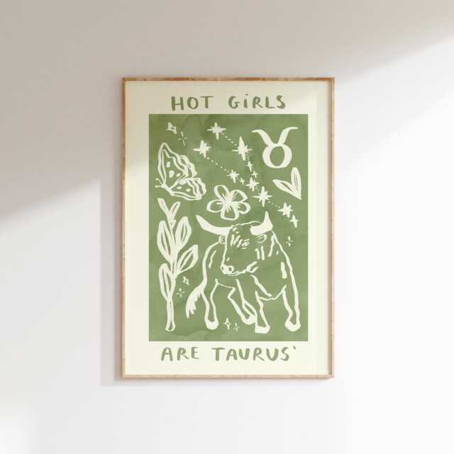 Hot Girls Are Taurus Wall Print - Star Sign, Horoscope, Zodiac Lovers Astrology Poster Earth Signs Trendy Art Gift Idea - image 1