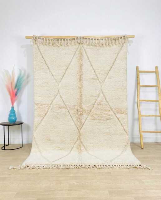 Diamond Pattern Beni Ourain Moroccan Rug, Handmade Wool Berber Shag Large Cream Area Rug - image 1