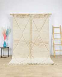 Diamond Pattern Beni Ourain Moroccan Rug, Handmade Wool Berber Shag Large Cream Area Rug