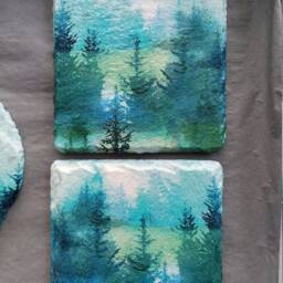Decoupaged Slate Forest Wall Hanging With Coasters Woodland Gift Set - thumbnail 3