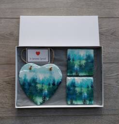 Decoupaged Slate Forest Wall Hanging With Coasters Woodland Gift Set