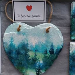 Decoupaged Slate Forest Wall Hanging With Coasters Woodland Gift Set - thumbnail 2