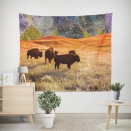 Surreal Bison Space Tapestry, Dorm Decor, Large Wall Art - thumbnail 2