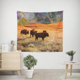 Surreal Bison Space Tapestry, Dorm Decor, Large Wall Art - thumbnail 1