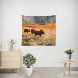 Surreal Bison Space Tapestry, Dorm Decor, Large Wall Art - thumbnail 3