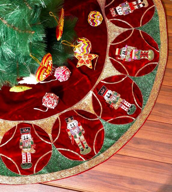 Nutcracker Christmas Tree Skirt 60 Inch Large Red Velvet Tree Skirt Decor - image 1
