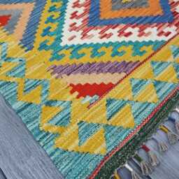 Multicolour Rug, Handmade Artisan Afghan Turkish Scandinavian Navajo Bohemian Flatweave Wool Kilim 152x100 cm - thumbnail 2