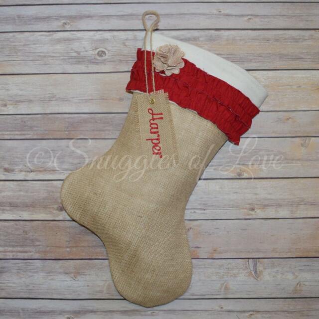 Personalized Burlap Christmas Stocking Tag Monogrammed Name Tag For Stockings - image 1