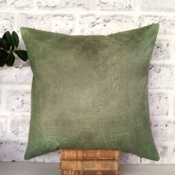 Cognac & Pale Green Faux Leather Pillow Cover Two-Tone Design - thumbnail 3