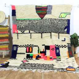Authentic Handmade Moroccan Rug - Colorful Abstract Checkerboard Wool Carpet Funky Geometric Boho Area - thumbnail 2