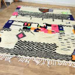 Authentic Handmade Moroccan Rug - Colorful Abstract Checkerboard Wool Carpet Funky Geometric Boho Area - thumbnail 4