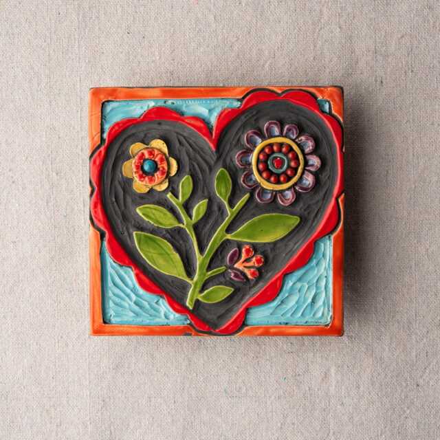 Happy Heart Ceramic Tile Wall Art, Turquoise Coral Mosaic - Made To Order - image 1