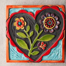 Happy Heart Ceramic Tile Wall Art, Turquoise Coral Mosaic - Made To Order - thumbnail 2
