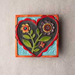 Happy Heart Ceramic Tile Wall Art, Turquoise Coral Mosaic - Made To Order - thumbnail 1