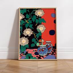 White Flowers Kitsch Art Print - Henri Matisse Inspired Floral Abstract Poster - thumbnail 1