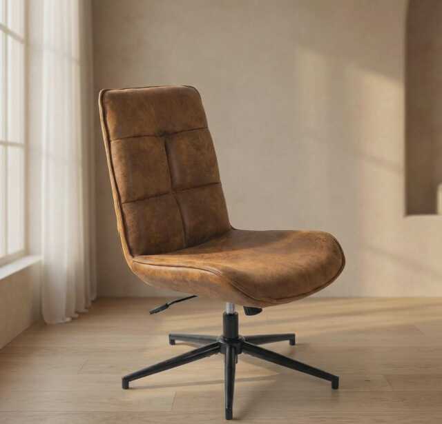 Vintage Brown Leather Office Chair Swivel Desk Chair - image 1