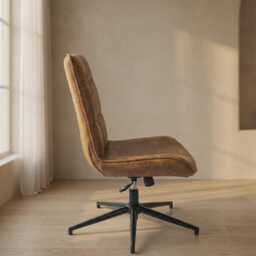 Vintage Brown Leather Office Chair Swivel Desk Chair - thumbnail 2
