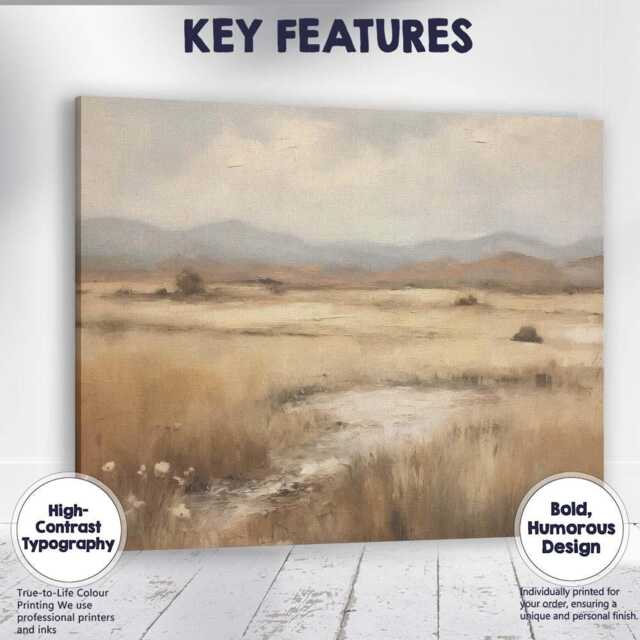 Neutral Marshland Mountain View Misty Wetland Landscape Canvas Wall Art Print Decor Picture Ready To Hang - image 1