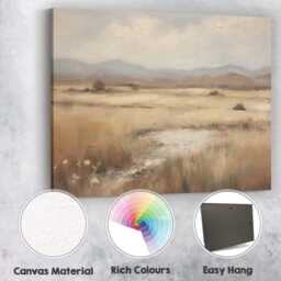 Neutral Marshland Mountain View Misty Wetland Landscape Canvas Wall Art Print Decor Picture Ready To Hang - thumbnail 2