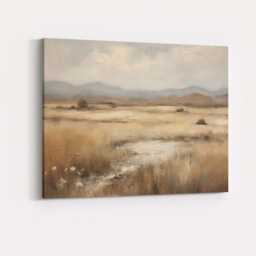 Neutral Marshland Mountain View Misty Wetland Landscape Canvas Wall Art Print Decor Picture Ready To Hang - thumbnail 4