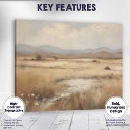 Neutral Marshland Mountain View Misty Wetland Landscape Canvas Wall Art Print Decor Picture Ready To Hang - thumbnail 1