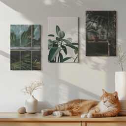 Canvas Art Set Of 3 - Green Leaves On The Window & Plants Inside, Photo Print, Flowers Wall Decor - thumbnail 1
