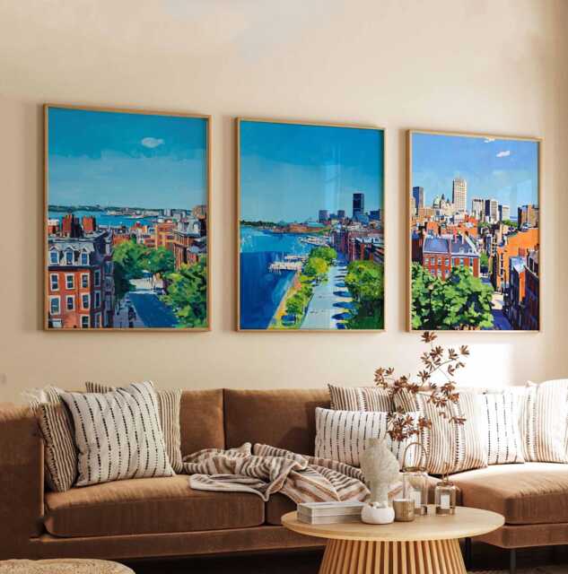 Set Of 3 Boston Massachusetts Posters, Travel Posters Set, Prints, Wall Art, City Decor, Skyline Print - image 1