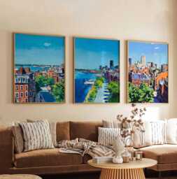Set Of 3 Boston Massachusetts Posters, Travel Posters Set, Prints, Wall Art, City Decor, Skyline Print - thumbnail 1