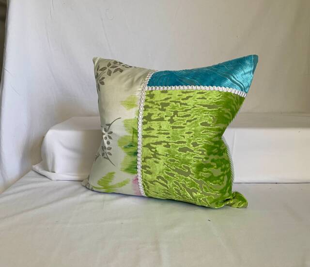 Designers Guild Pillow Cover Aqua Blue & Green Silk Velvet, 16 - image 1
