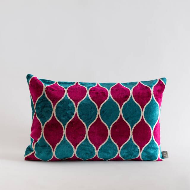 Silk Velvet Ikat Pillow Cover - Blue Fuchsia Covers - image 1