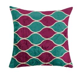 Silk Velvet Ikat Pillow Cover - Blue Fuchsia Covers - thumbnail 3