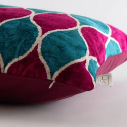 Silk Velvet Ikat Pillow Cover - Blue Fuchsia Covers - thumbnail 2