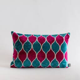 Silk Velvet Ikat Pillow Cover - Blue Fuchsia Covers - thumbnail 1
