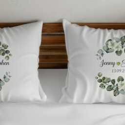 Personalised Eucalyptus Wedding Duvet Cover, Custom Bride & Groom Bedding, Botanical Wreath Anniversary Gift - thumbnail 4