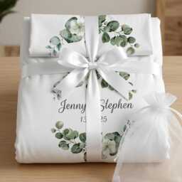 Personalised Eucalyptus Wedding Duvet Cover, Custom Bride & Groom Bedding, Botanical Wreath Anniversary Gift - thumbnail 2