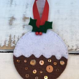 Set Of 3 Christmas Decorations, Traditional Stitched Felt Tree Ornaments, Pudding, Robin & Smiley Sprout - thumbnail 3