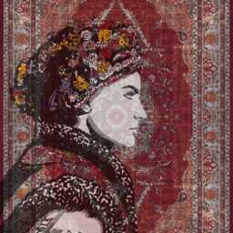 Red Oriental Area Rug Vintage Portrait Rug With Floral Headpiece - thumbnail 2