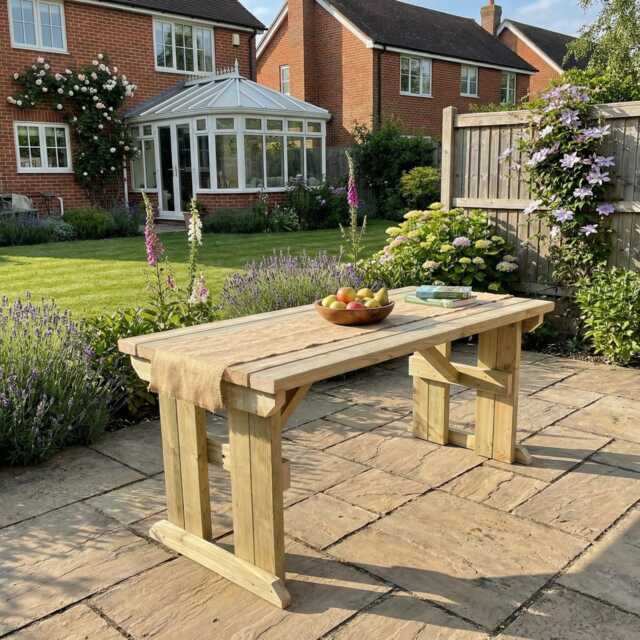 Wooden Garden Dining Table - Hollies Range Heavy Duty Outdoor Wood Treated Timber Patio Furniture 4Ft 5Ft 6Ft 7Ft 8Ft Sizes - image 1