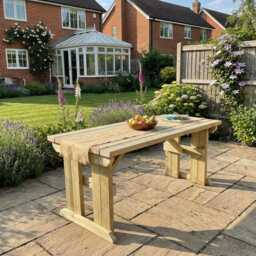 Wooden Garden Dining Table - Hollies Range Heavy Duty Outdoor Wood Treated Timber Patio Furniture 4Ft 5Ft 6Ft 7Ft 8Ft Sizes