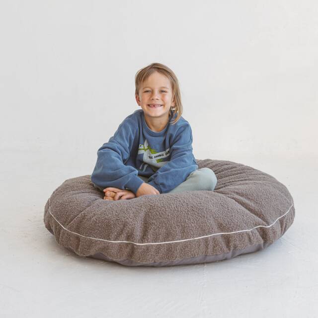 Grey Large Pouf For Kids, Boucle Fabric Pillow, Children Cushion, Nursery Decor, Kids Floor Pillow - image 1