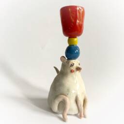 Decorative Candlestick Holder, Ceramic White Mouse, Table Decor, Wedding Gift, Nursery Room Mouse Lover Rodent Gift - thumbnail 3