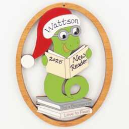 Personalized Bookworm Love To Read Christmas Ornament - Wood, Laser Cut, Hand Painted - thumbnail 3
