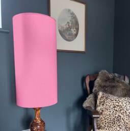 Light Pink Cotton Drum Extra Tall Cylindrical Lampshade, With A White Lining